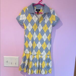 Polo by Ralph Lauren Light Blue, Yellow & White Argyle Knit Polo Dress